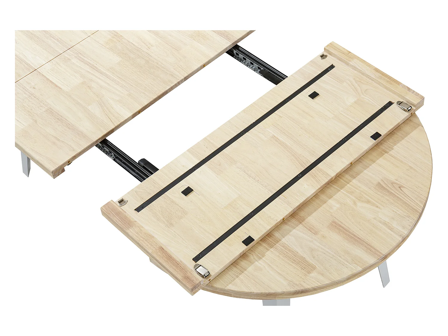 Table à manger ronde extensible coloris chêne nordique, pieds en métal Blanc - Longueur 100 - 140 - 180 x largeur 100 x Hauteur 76cm