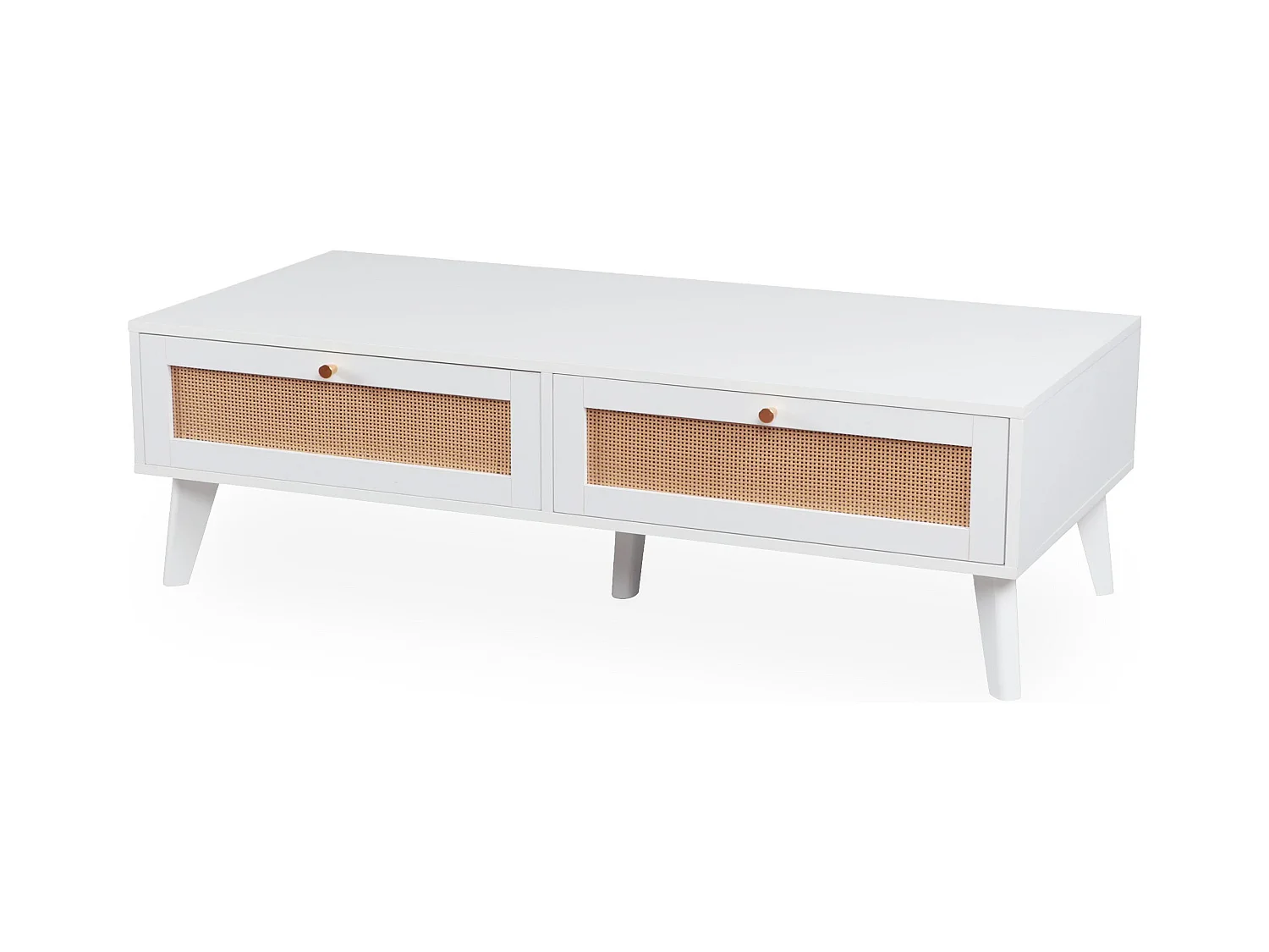 Table basse 2 tiroirs avec cannage Dalgora L120cm Blanc
