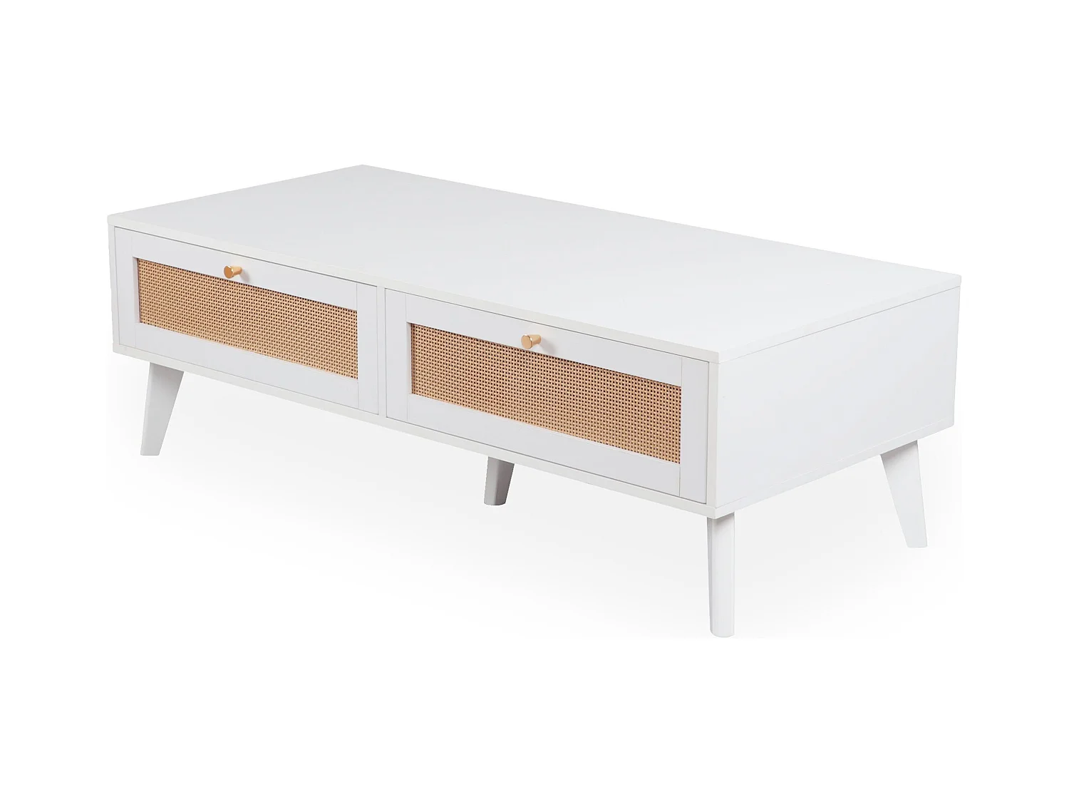 Table basse 2 tiroirs avec cannage Dalgora L120cm Blanc