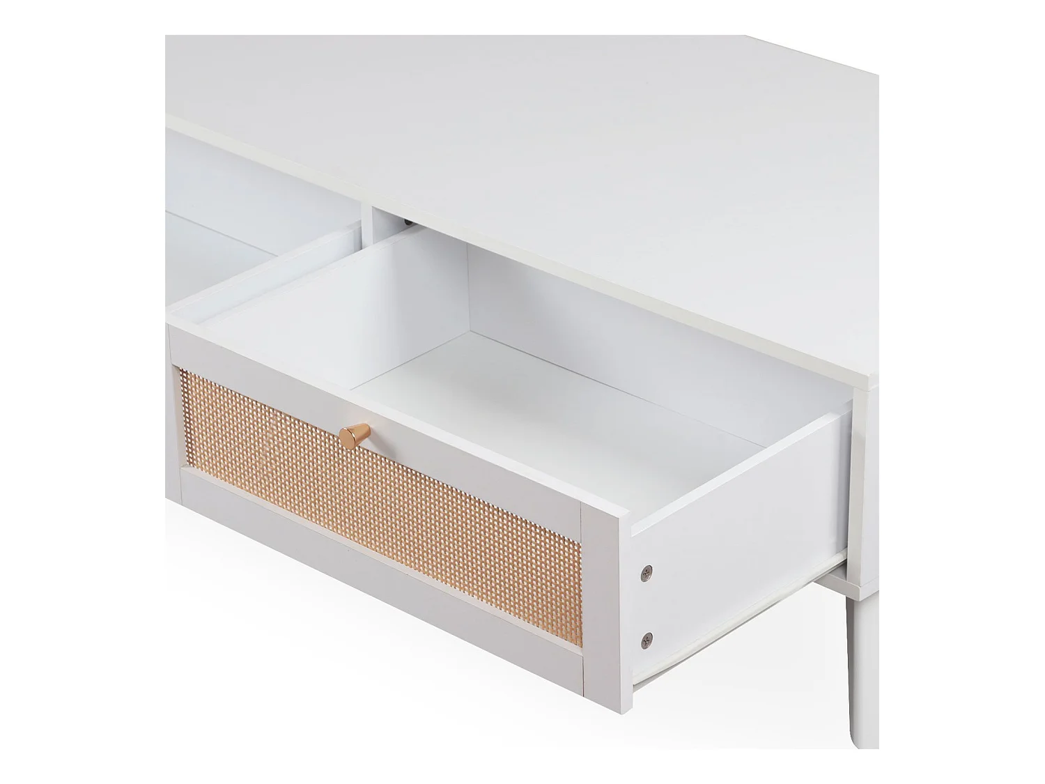 Table basse 2 tiroirs avec cannage Dalgora L120cm Blanc