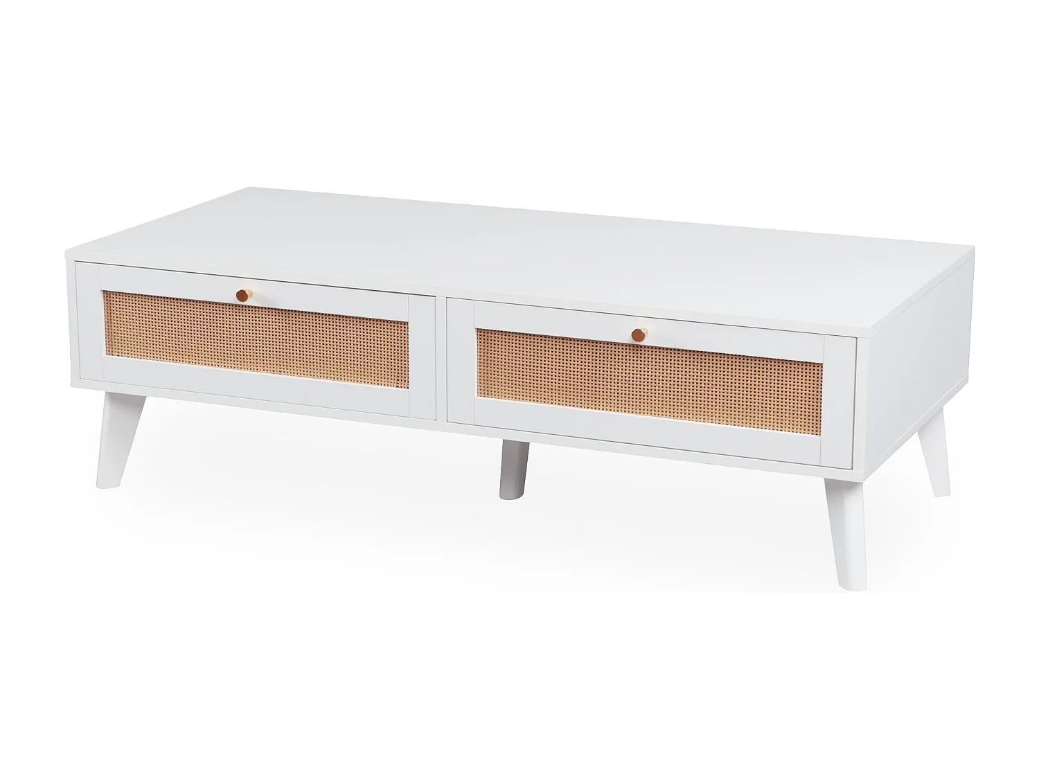 Table basse 2 tiroirs avec cannage Dalgora L120cm Blanc