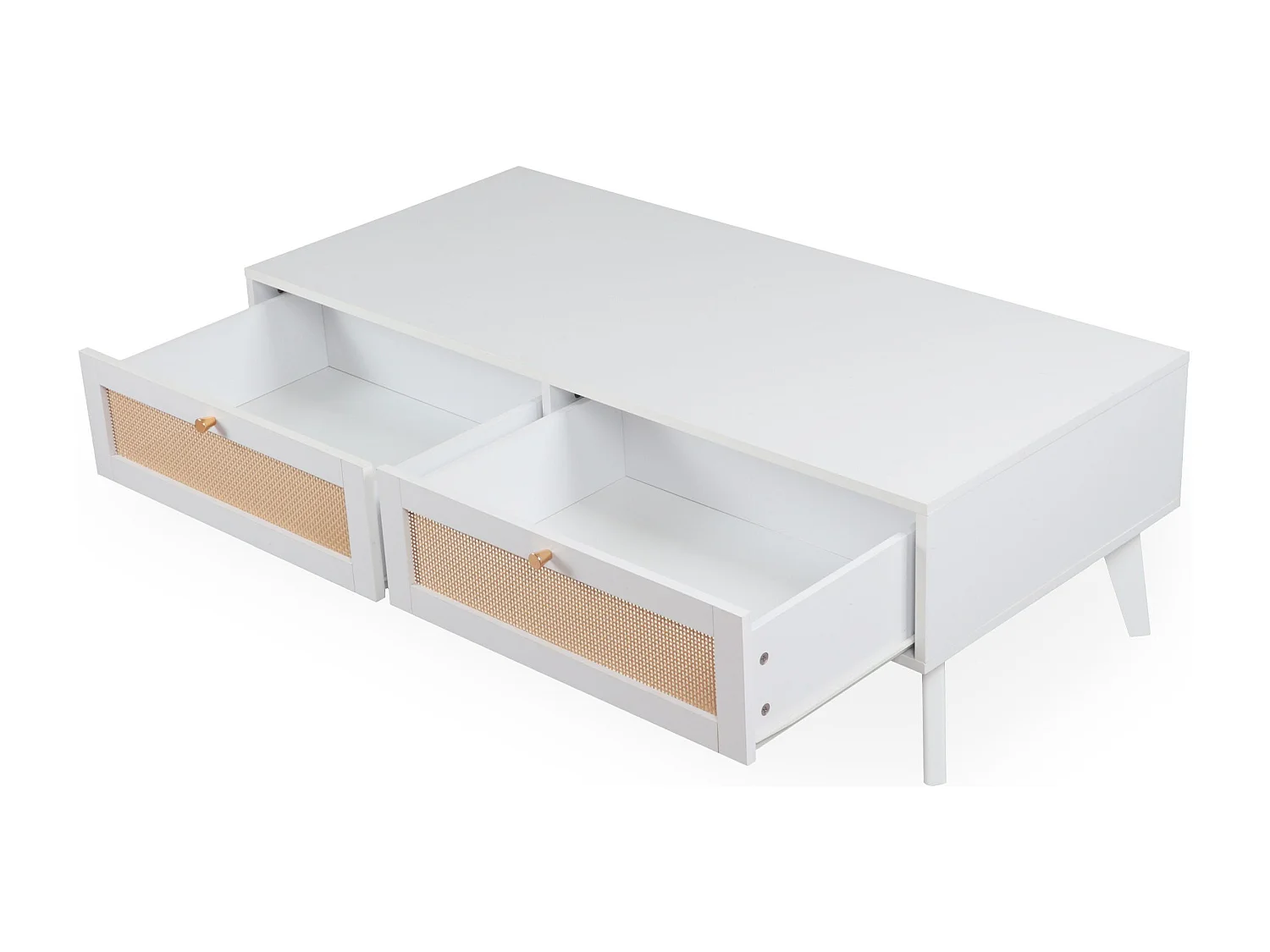 Table basse 2 tiroirs avec cannage Dalgora L120cm Blanc
