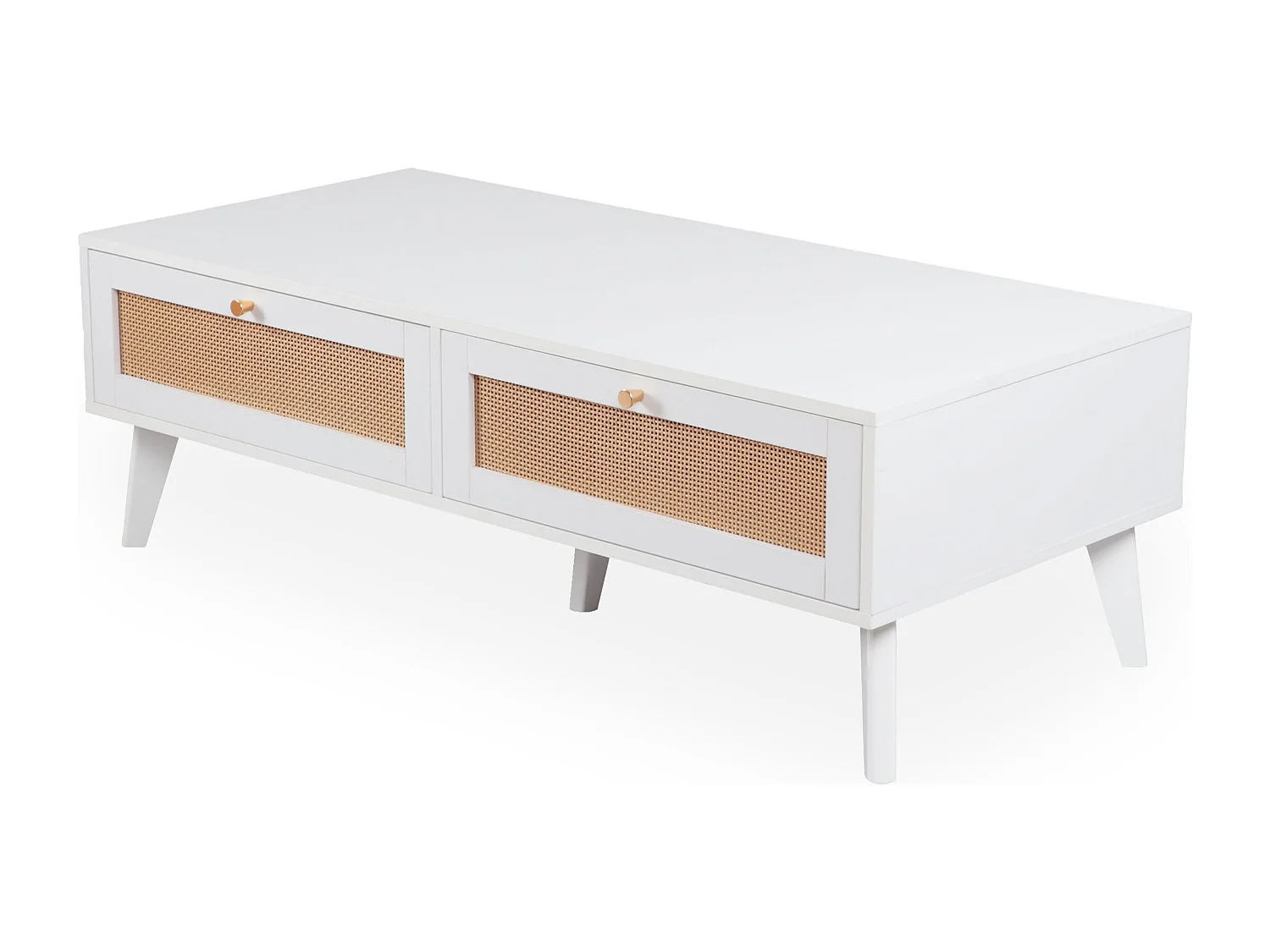 Table basse 2 tiroirs avec cannage Dalgora L120cm Blanc