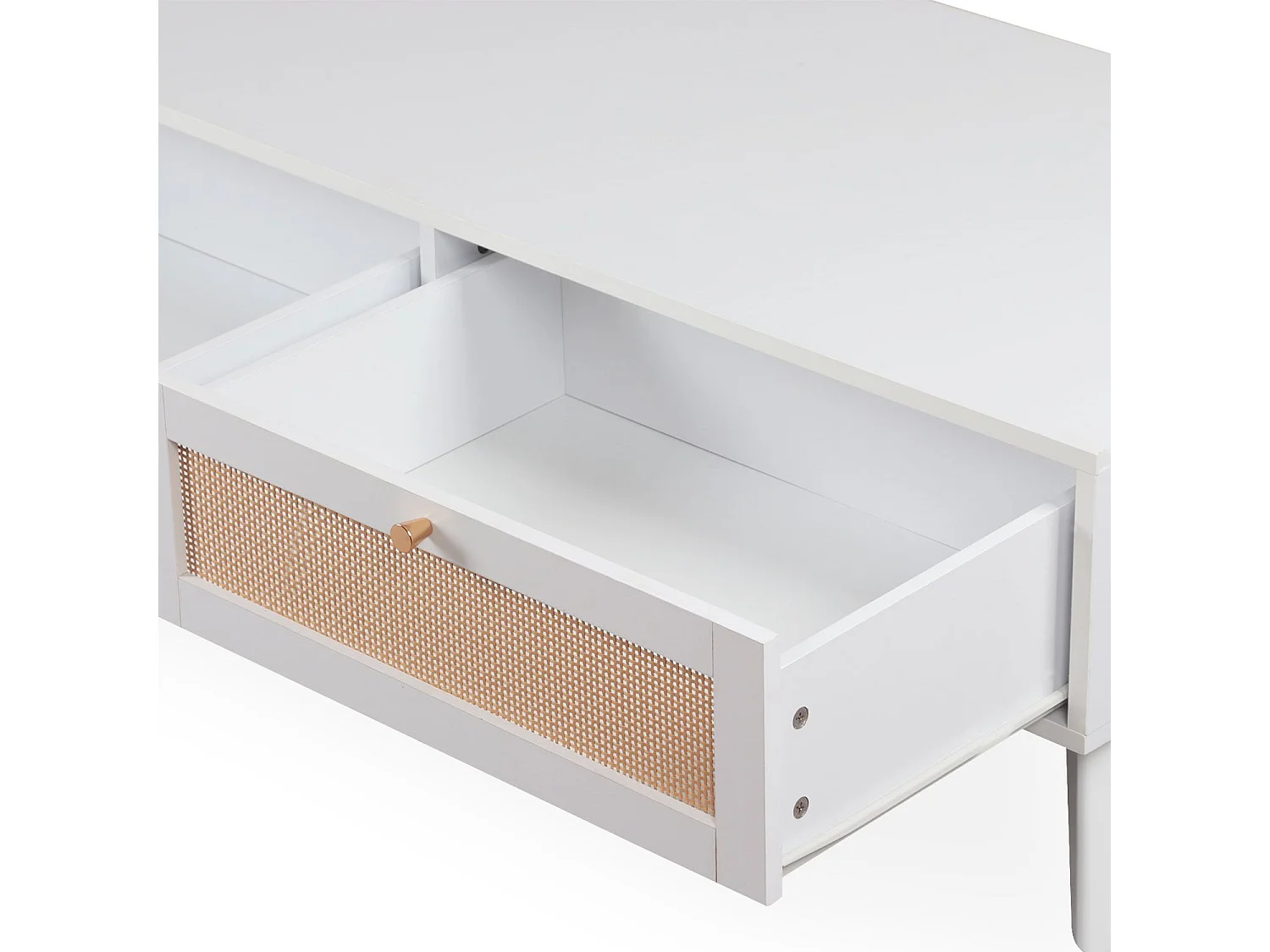 Table basse 2 tiroirs avec cannage Dalgora L120cm Blanc