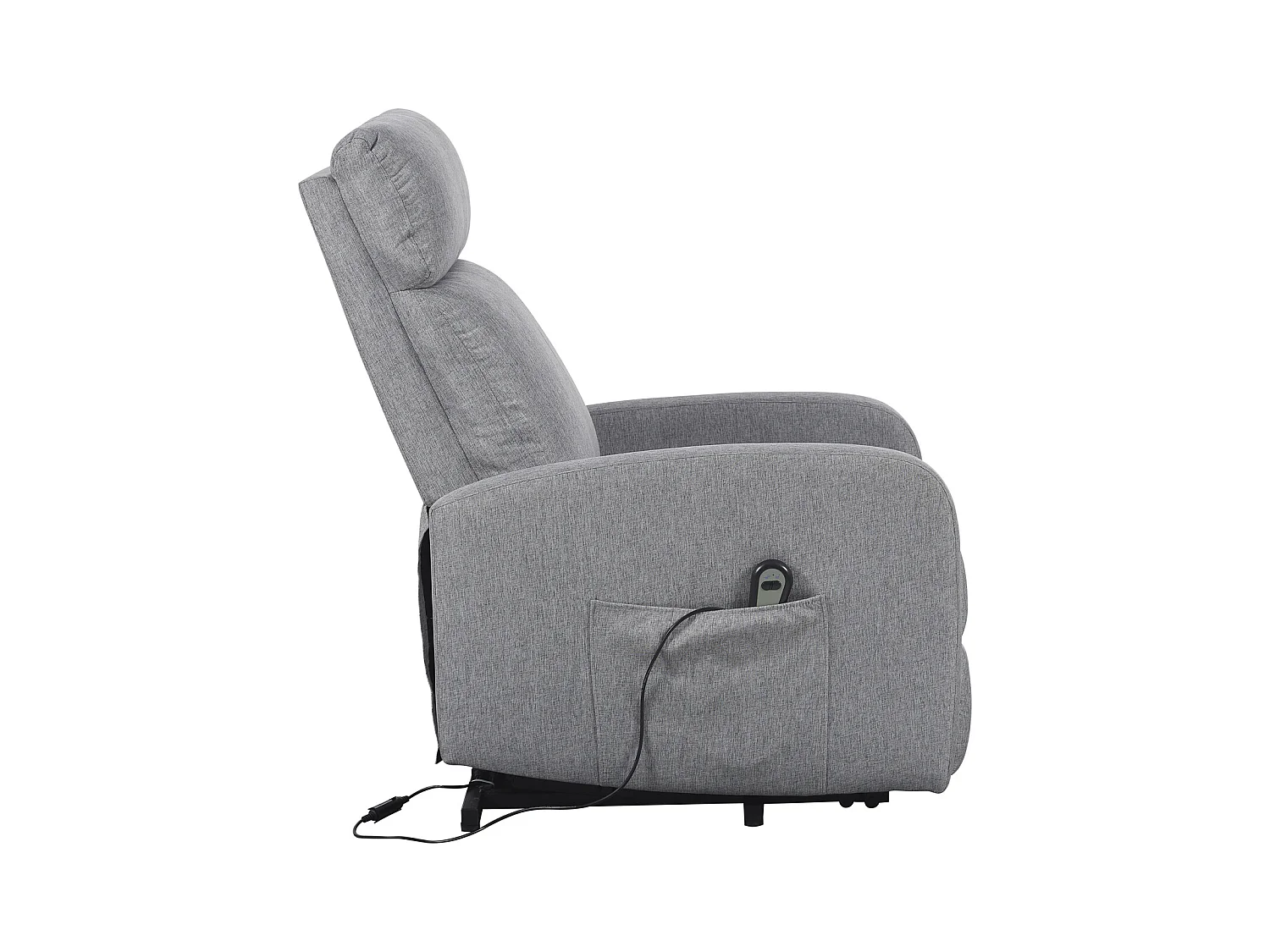 Fauteuil de relaxation éléctrique inclinable en tissu gris avec repose pieds - Longueur 64 x Largeur 93 x Hauteur 104 cm