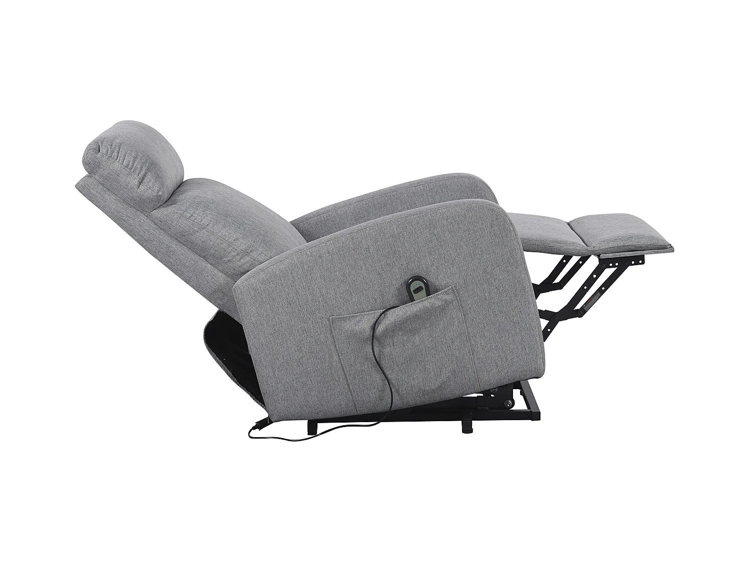 Fauteuil de relaxation éléctrique inclinable en tissu gris avec repose pieds - Longueur 64 x Largeur 93 x Hauteur 104 cm