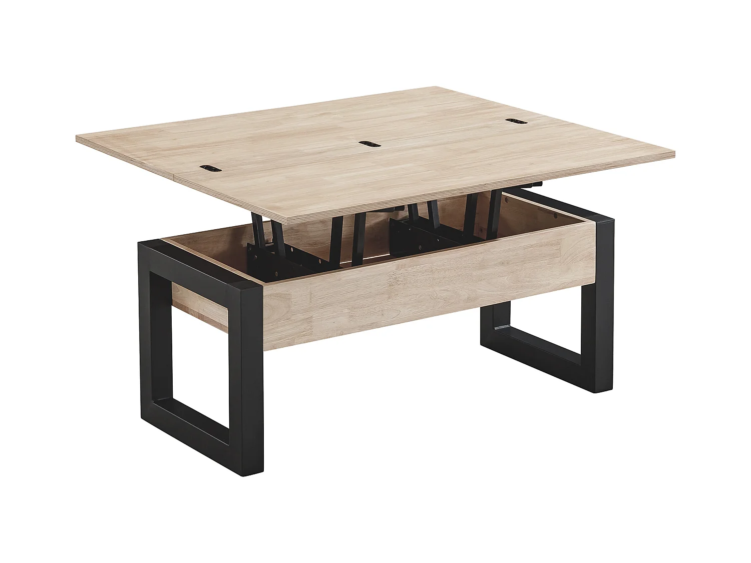 Table basse relevable et extensible coloris chêne nordique/Noir - Longueur  110 x Profondeur 102 - 110 x Hauteur 51 cm