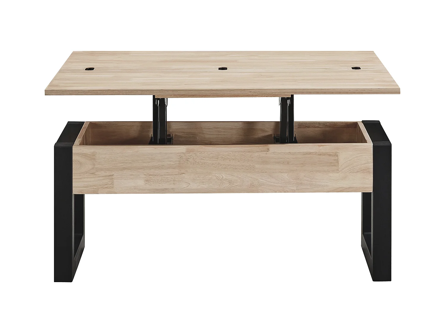 Table basse relevable et extensible coloris chêne nordique/Noir - Longueur  110 x Profondeur 102 - 110 x Hauteur 51 cm