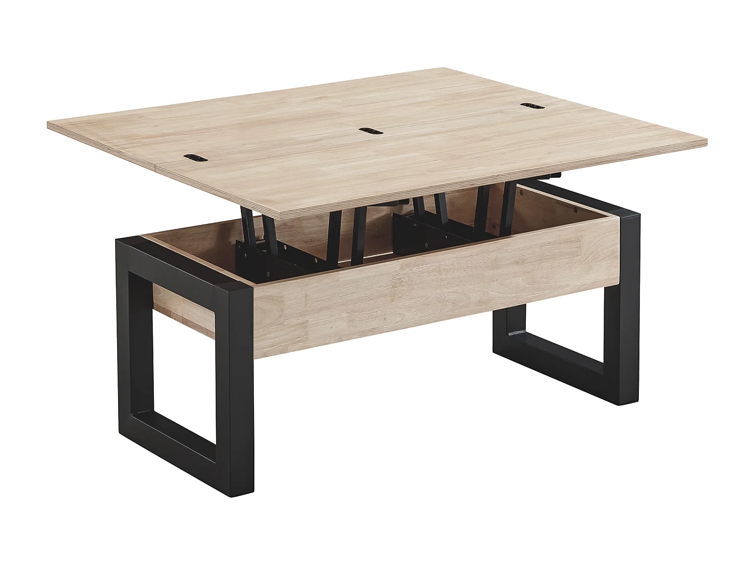 Table basse relevable et extensible coloris chêne nordique/Noir - Longueur  110 x Profondeur 102 - 110 x Hauteur 51 cm