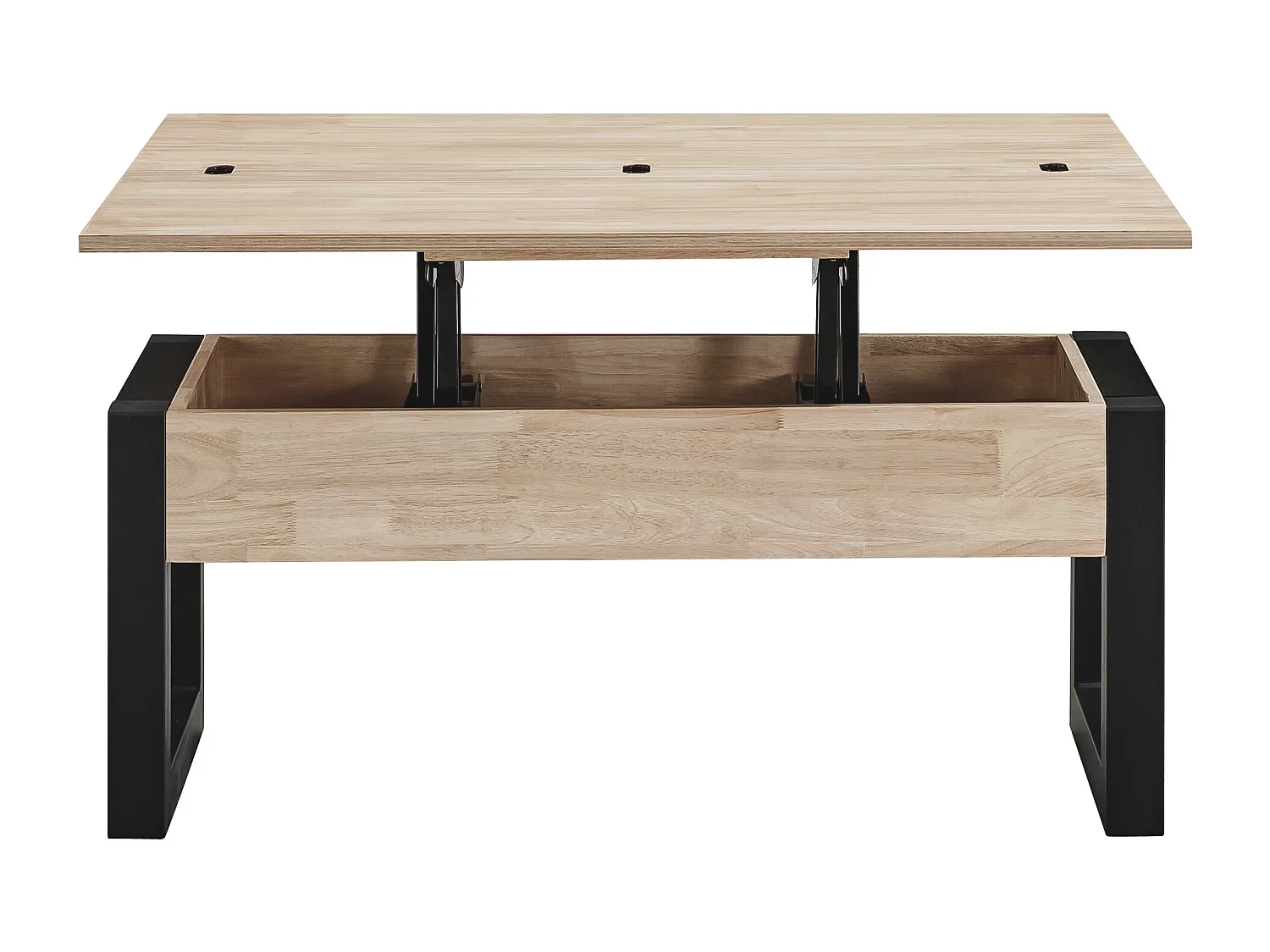 Table basse relevable et extensible coloris chêne nordique/Noir - Longueur  110 x Profondeur 102 - 110 x Hauteur 51 cm