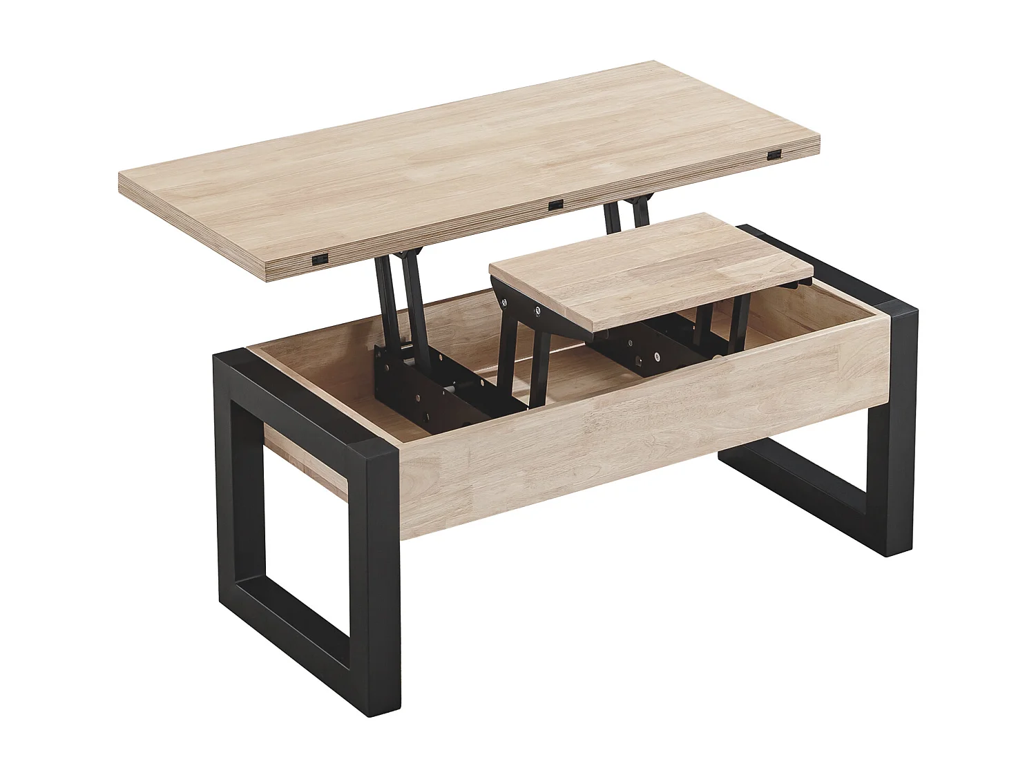 Table basse relevable et extensible coloris chêne nordique/Noir - Longueur  110 x Profondeur 102 - 110 x Hauteur 51 cm