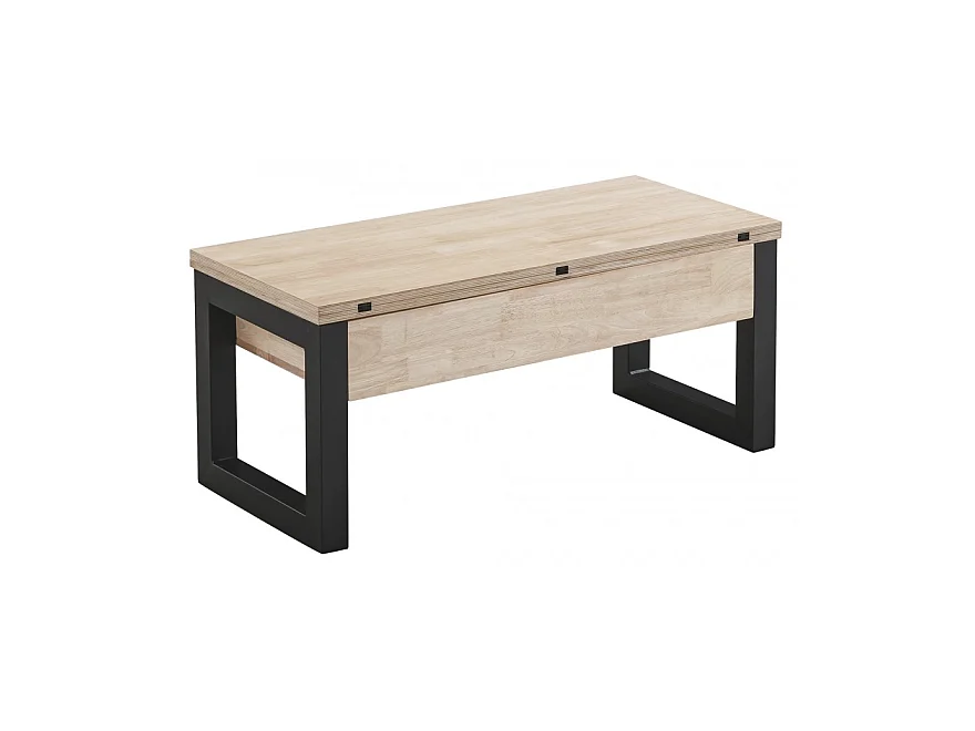 Table basse relevable et extensible coloris chêne nordique/Noir - Longueur  110 x Profondeur 102 - 110 x Hauteur 51 cm
