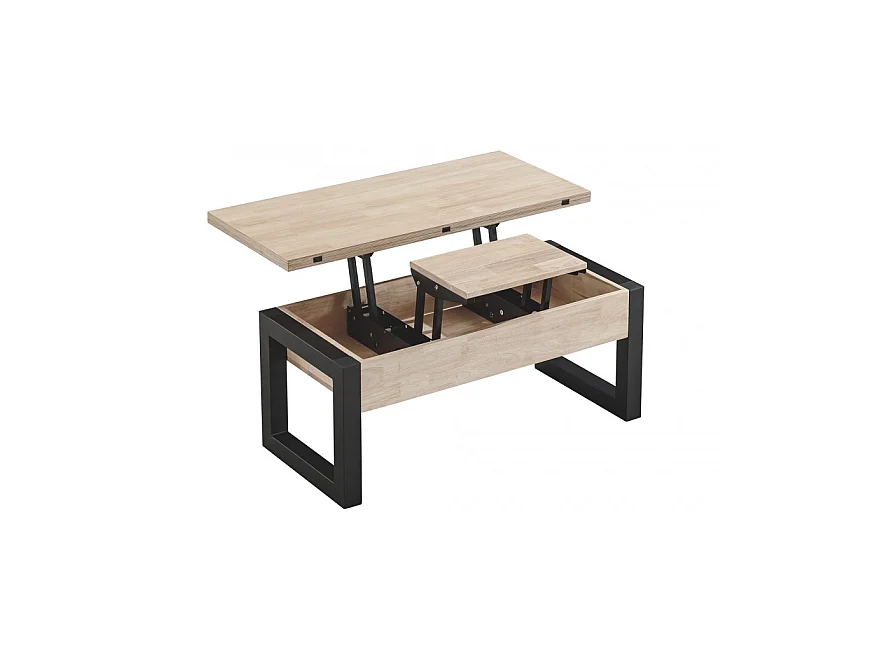Table basse relevable et extensible coloris chêne nordique/Noir - Longueur  110 x Profondeur 102 - 110 x Hauteur 51 cm