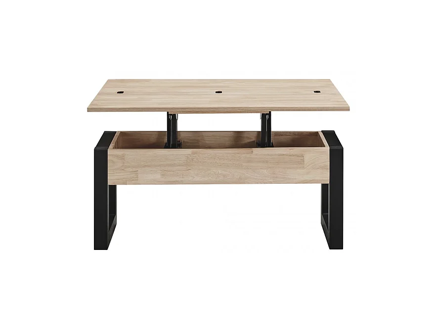 Table basse relevable et extensible coloris chêne nordique/Noir - Longueur  110 x Profondeur 102 - 110 x Hauteur 51 cm