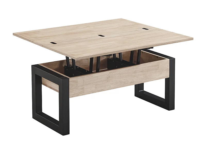 Table basse relevable et extensible coloris chêne nordique/Noir - Longueur  110 x Profondeur 102 - 110 x Hauteur 51 cm