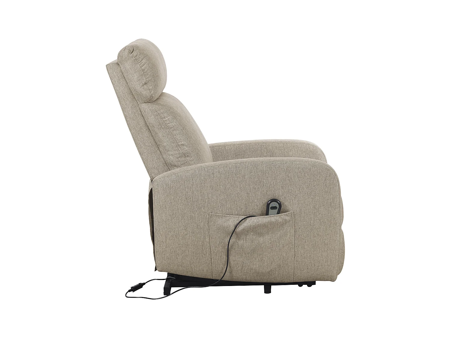 Fauteuil de relaxation électrique inclinable en tissu beige avec repose pieds - Longueur 64 x Largeur 93 x Hauteur 104 cm