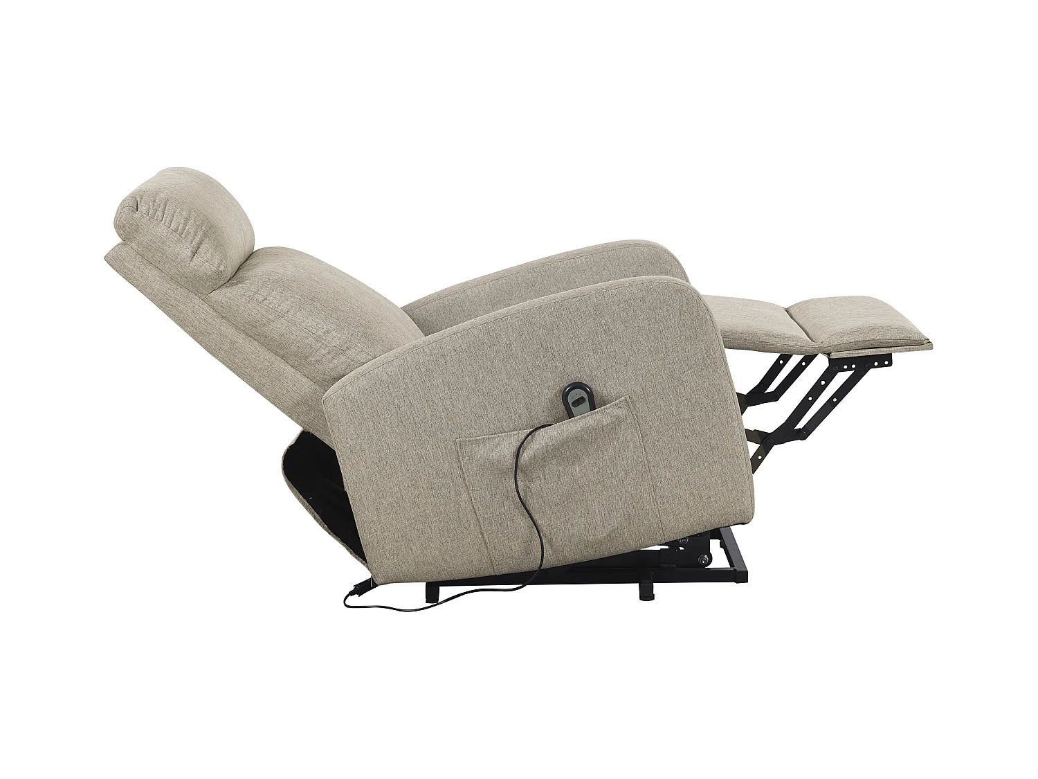 Fauteuil de relaxation électrique inclinable en tissu beige avec repose pieds - Longueur 64 x Largeur 93 x Hauteur 104 cm