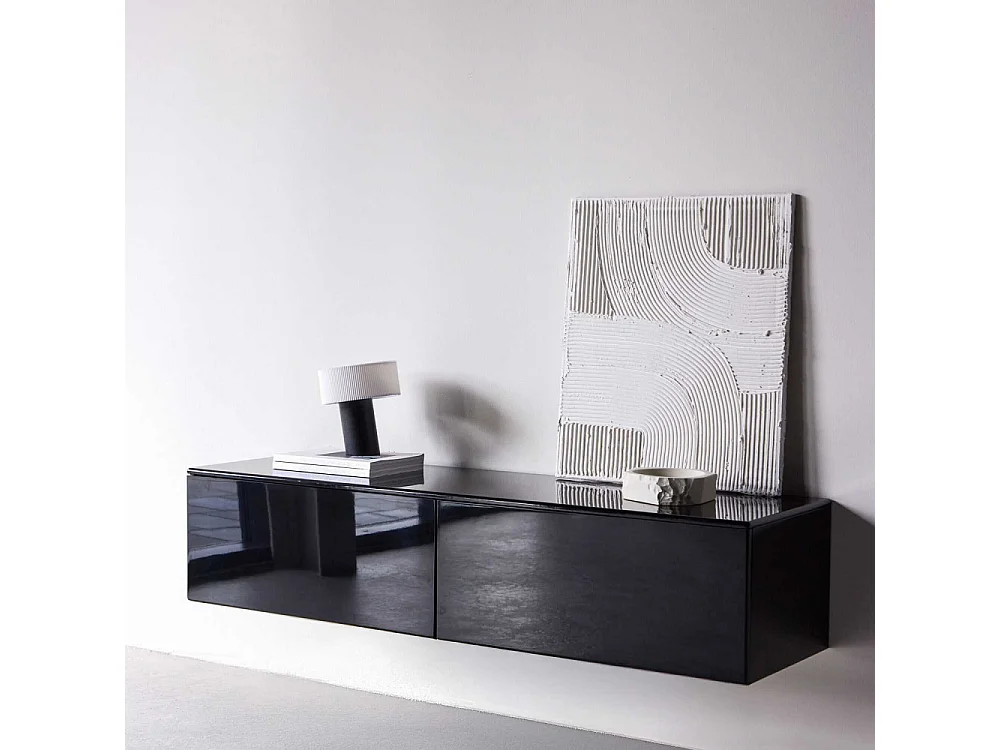 Meuble TV 2 Tiroirs "Fristad" 160cm Noir