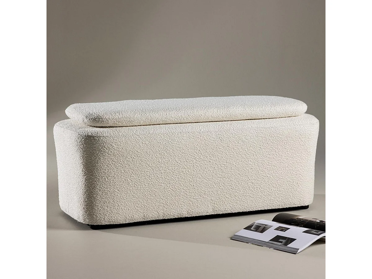 Pouf en Tissu Bouclé "Laurel" 110cm Blanc