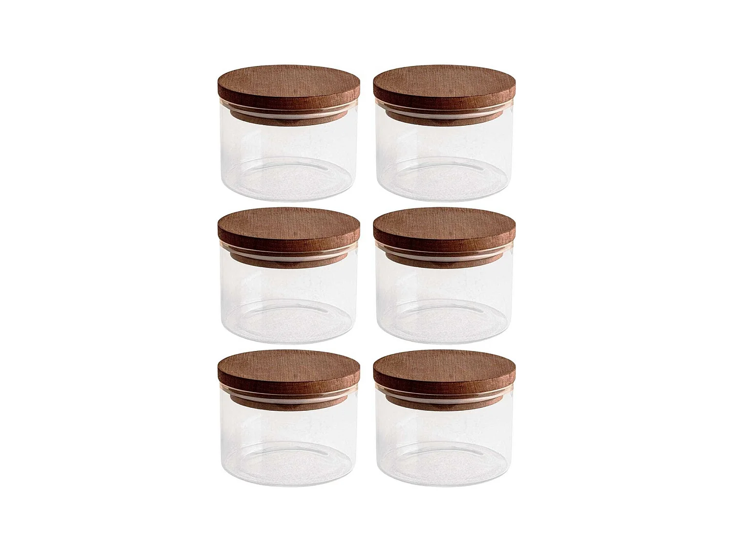 Ensemble pots en verre avec couvercle bois 6 pots ronds - Doria