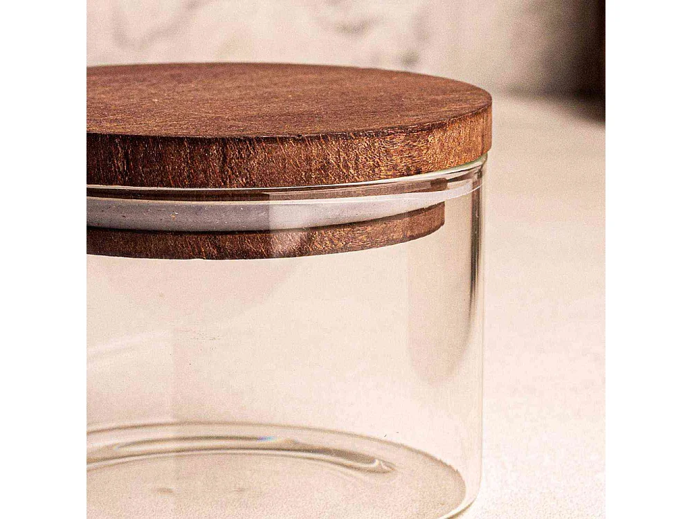 Ensemble pots en verre avec couvercle bois 6 pots ronds - Doria