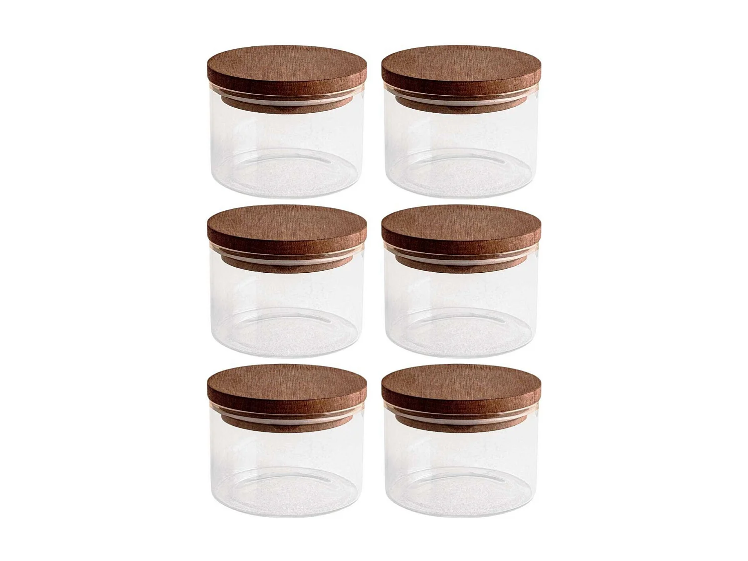 Ensemble pots en verre avec couvercle bois 6 pots ronds - Doria