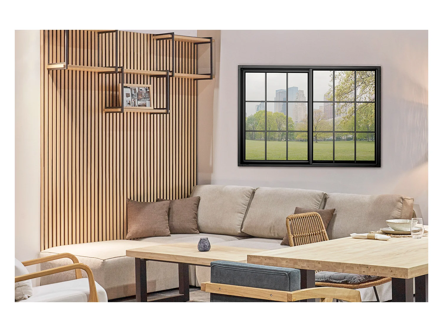 Lot de 2 panneaux décoratifs en bois coloris chêne nordique/gris - Longueur 60 x profondeur 2,2 x hauteur 120 cm