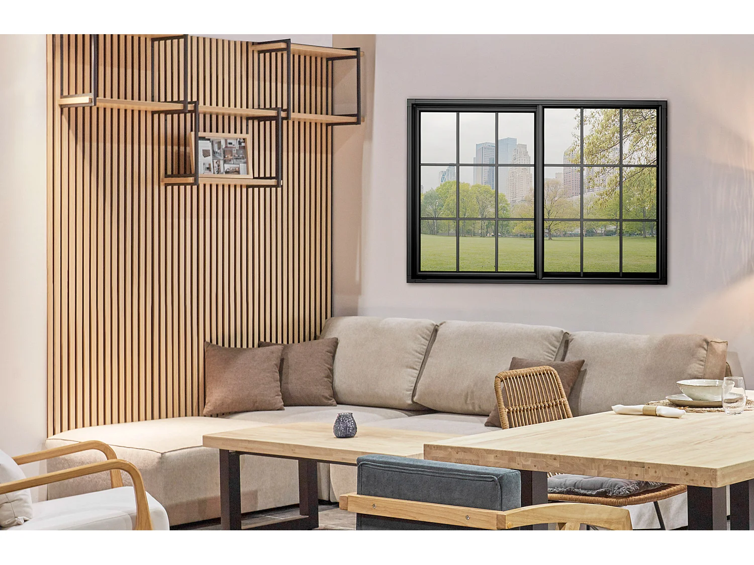 Lot de 2 panneaux décoratifs en bois coloris chêne nordique/gris - Longueur 60 x profondeur 2,2 x hauteur 120 cm