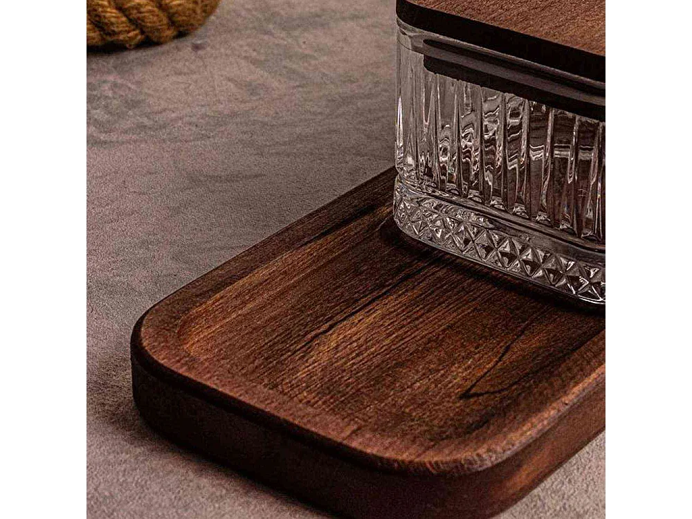 Ensemble pots en verre avec couvercle et plateau bois 3 pots carré - Bella