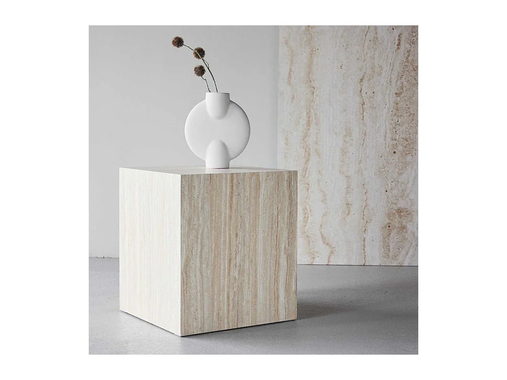 Table d'Appoint Effet Travertin "York" 45cm Beige