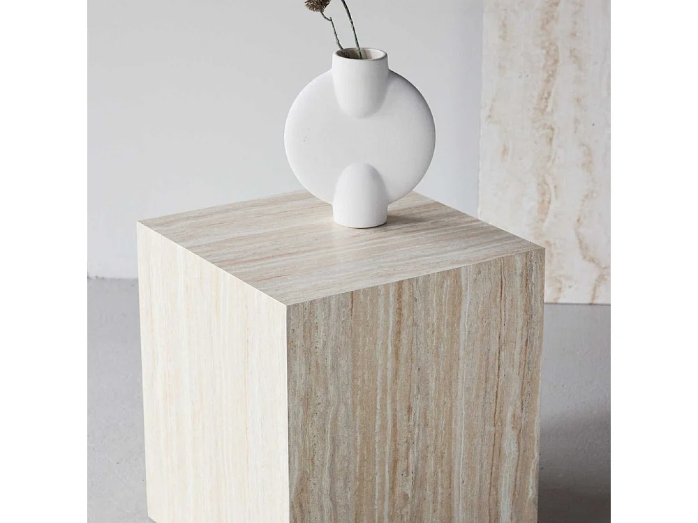 Table d'Appoint Effet Travertin "York" 45cm Beige