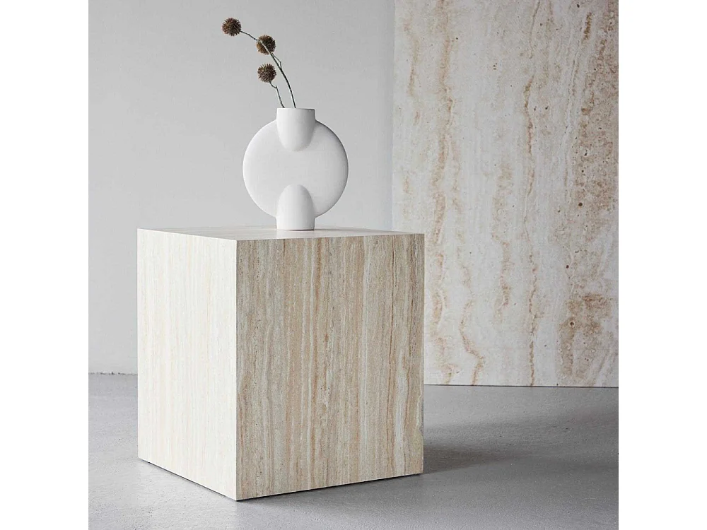 Table d'Appoint Effet Travertin "York" 45cm Beige