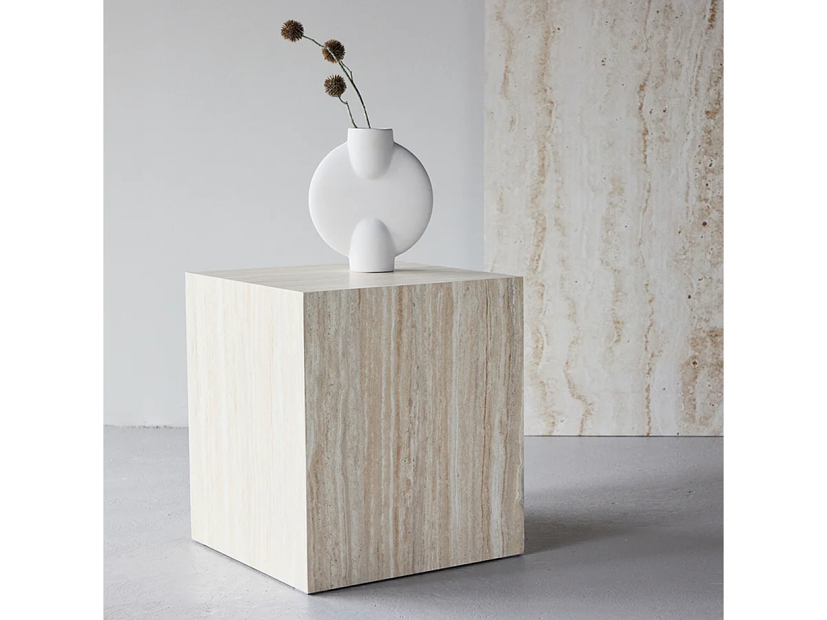 Table d'Appoint Effet Travertin "York" 45cm Beige