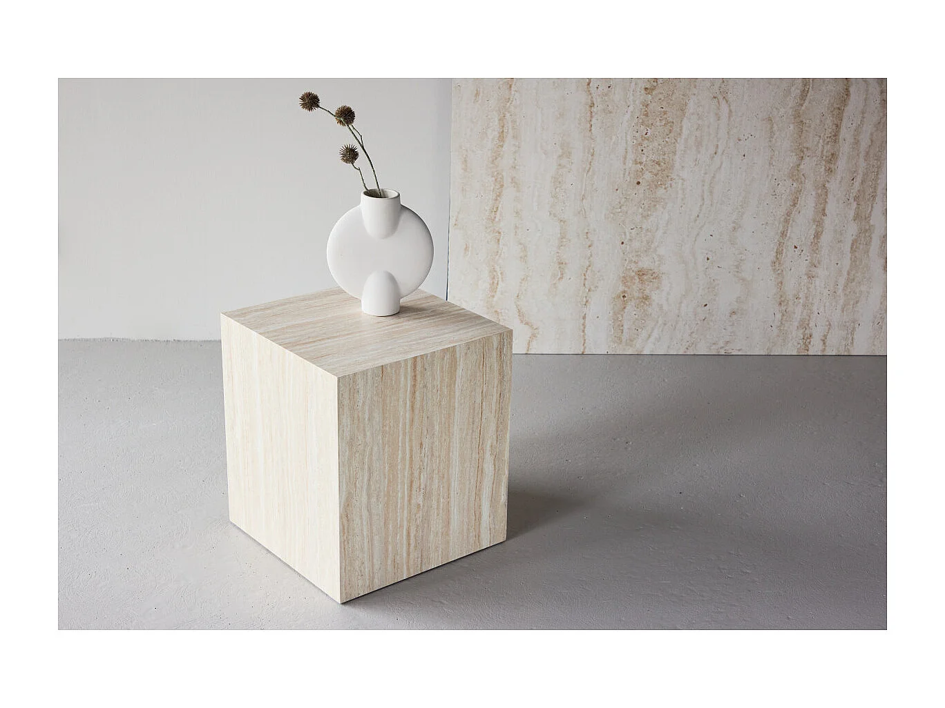 Table d'Appoint Effet Travertin "York" 45cm Beige