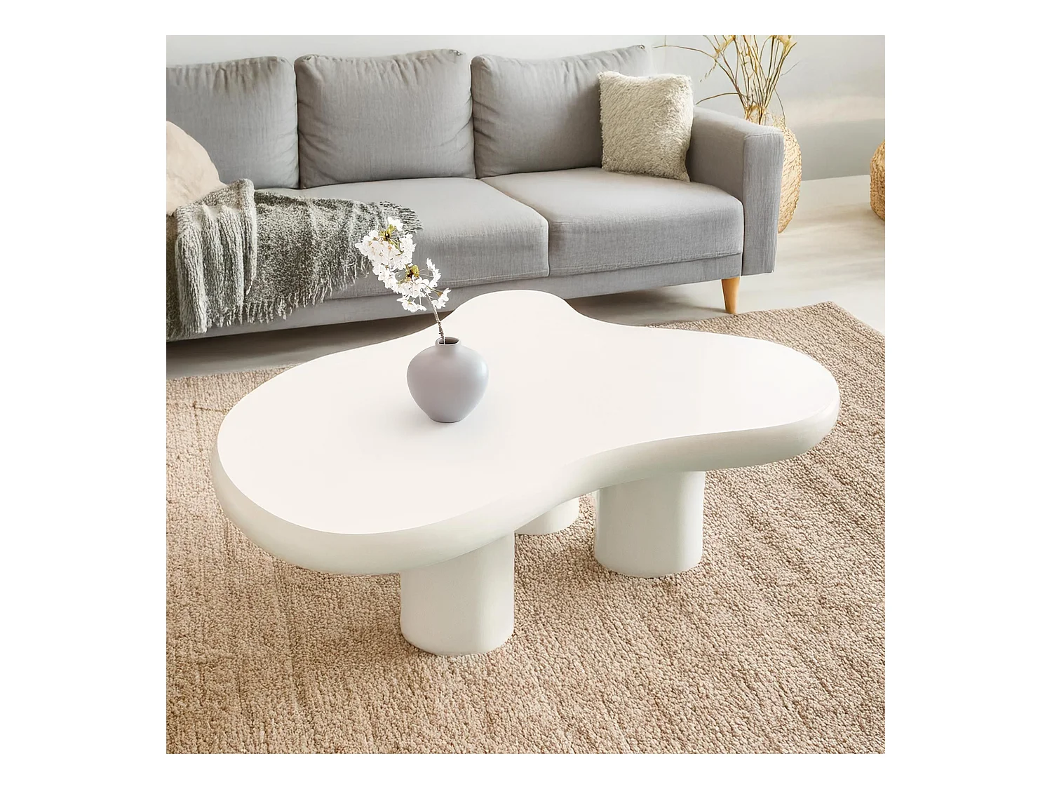 Table basse forme courbes naturelles Valdo 69x100cm Crème