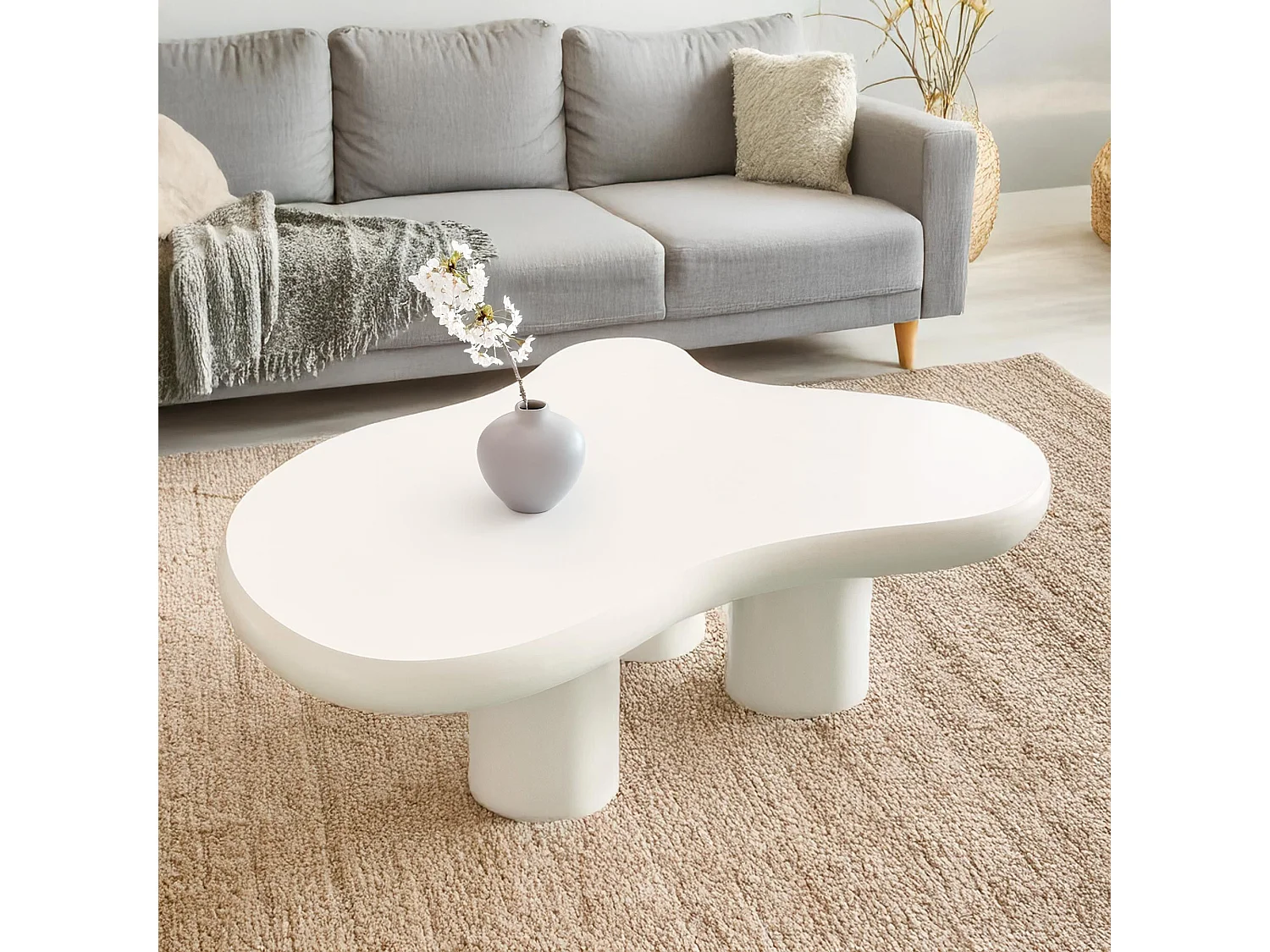 Table basse forme courbes naturelles Valdo 69x100cm Crème