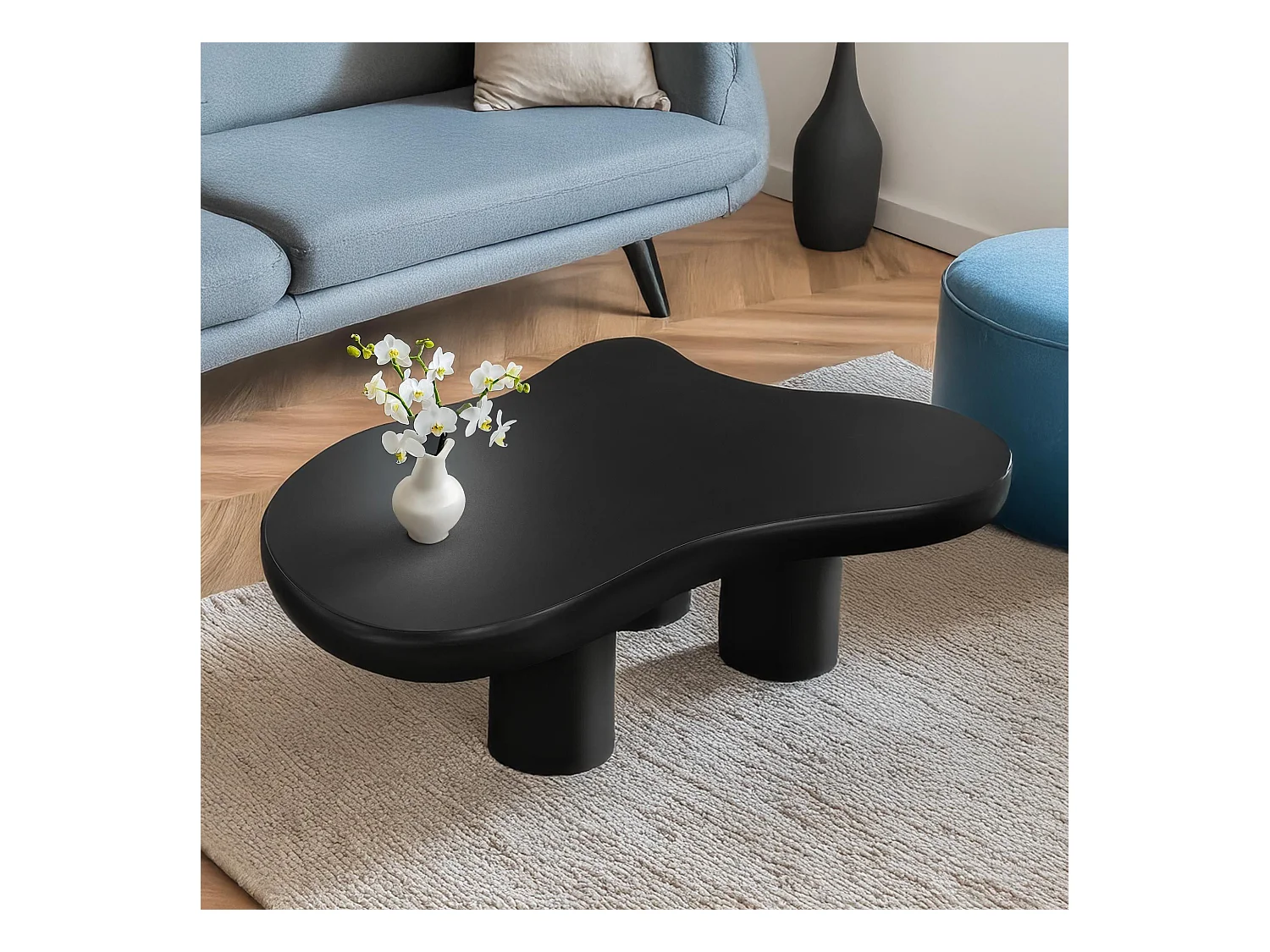 Table basse forme courbes naturelles Valdo 69x100cm Noir