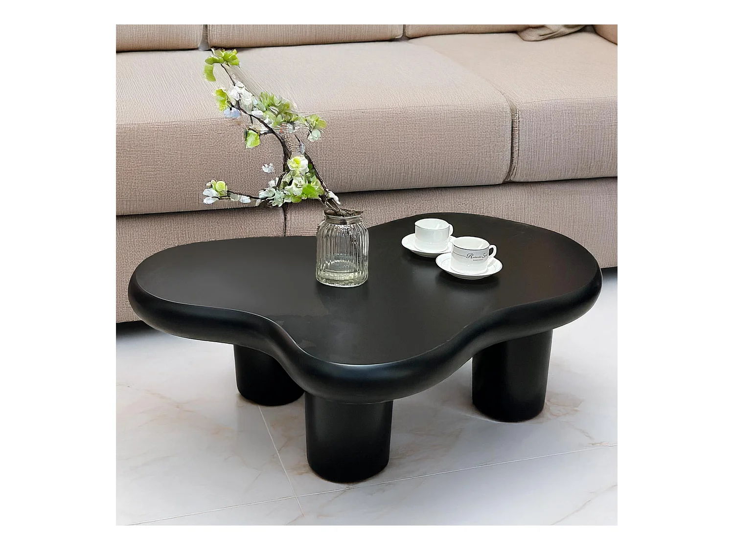 Table basse forme courbes naturelles Valdo 69x100cm Noir