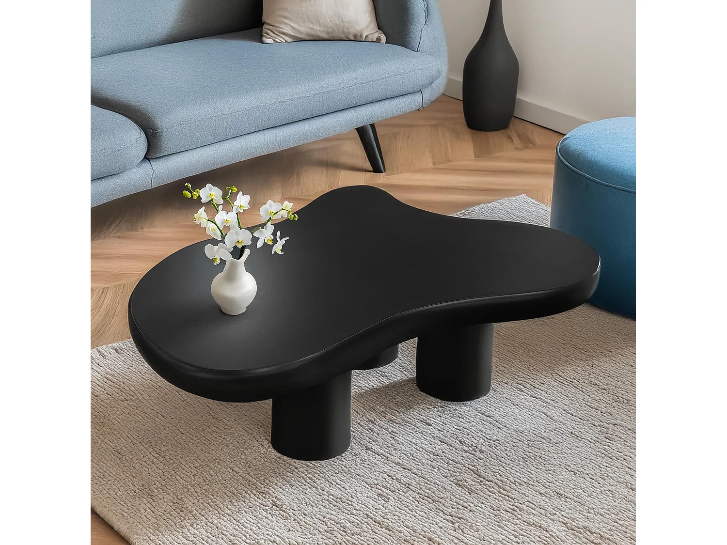 Table basse forme courbes naturelles Valdo 69x100cm Noir
