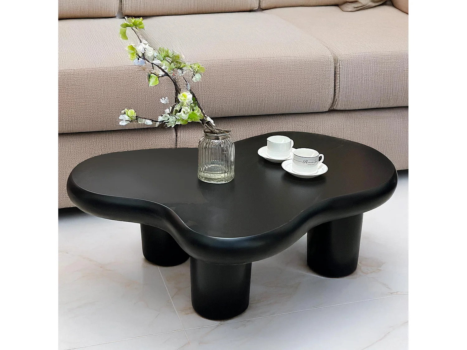 Table basse forme courbes naturelles Valdo 69x100cm Noir