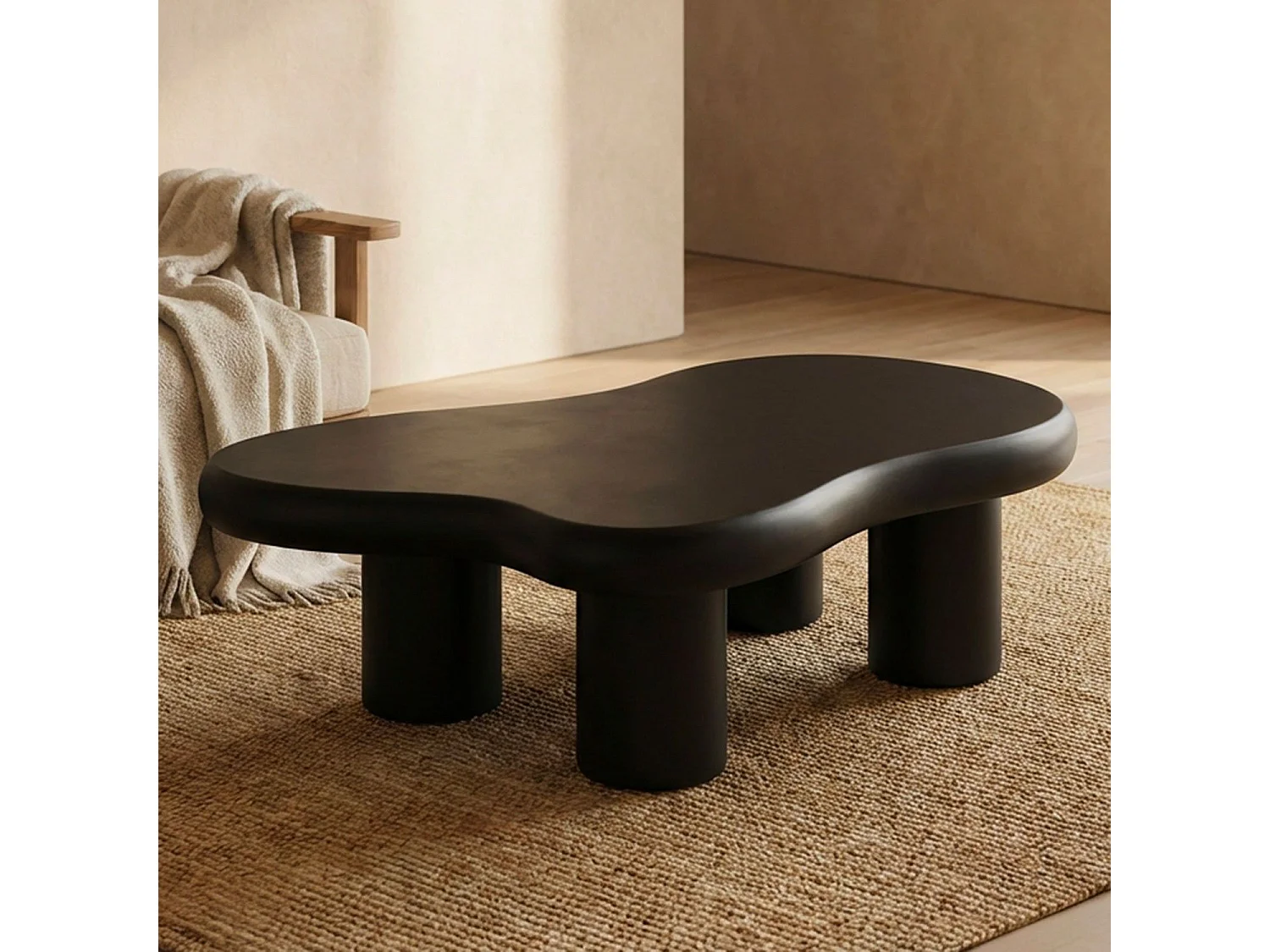 Table basse forme courbes naturelles Valdo 69x100cm Noir