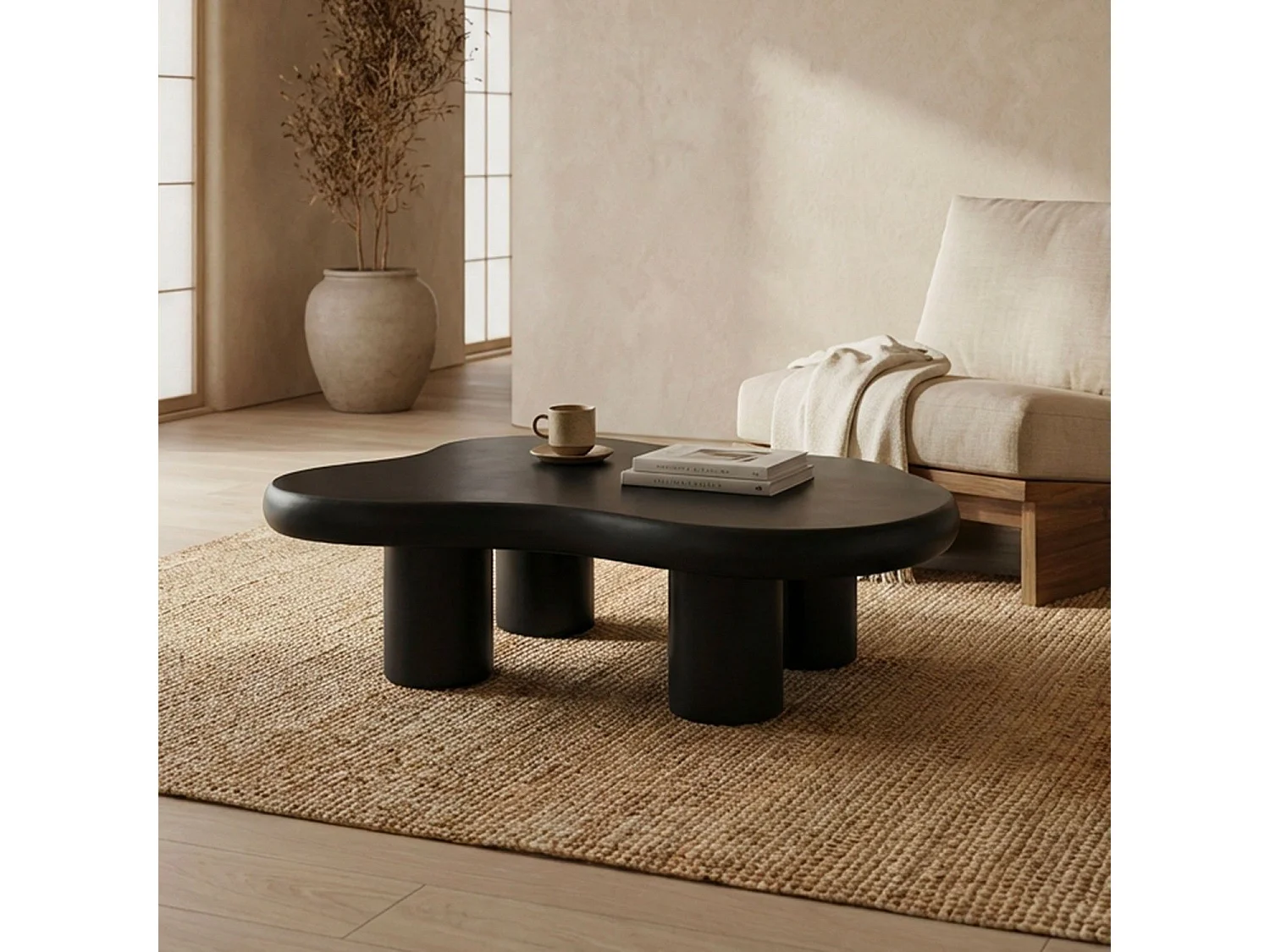 Table basse forme courbes naturelles Valdo 69x100cm Noir