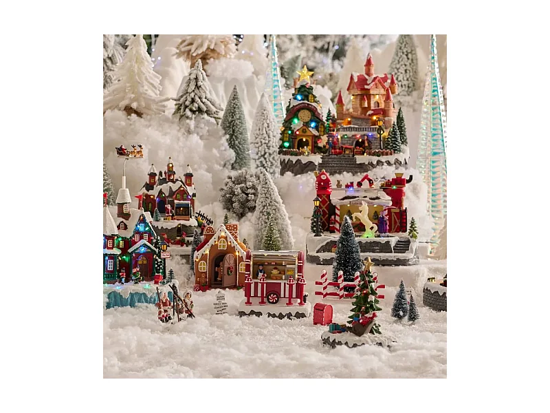 Village Noël lumineux stand gâteaux 8 LED musical animé