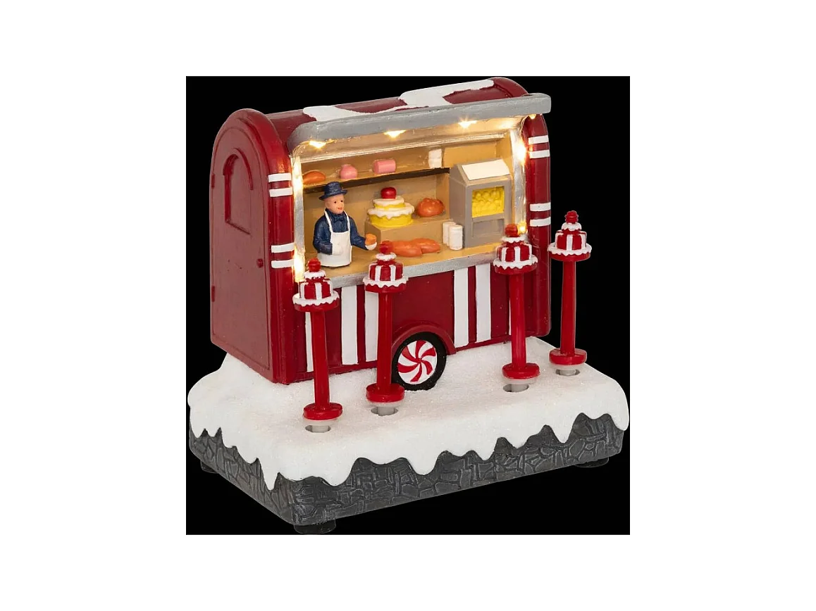 Village Noël lumineux stand gâteaux 8 LED musical animé