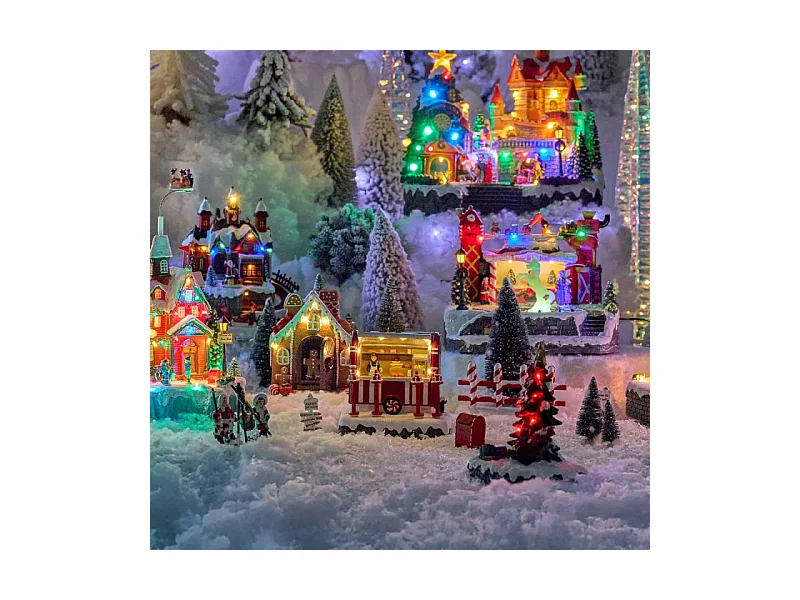 Village Noël lumineux stand gâteaux 8 LED musical animé