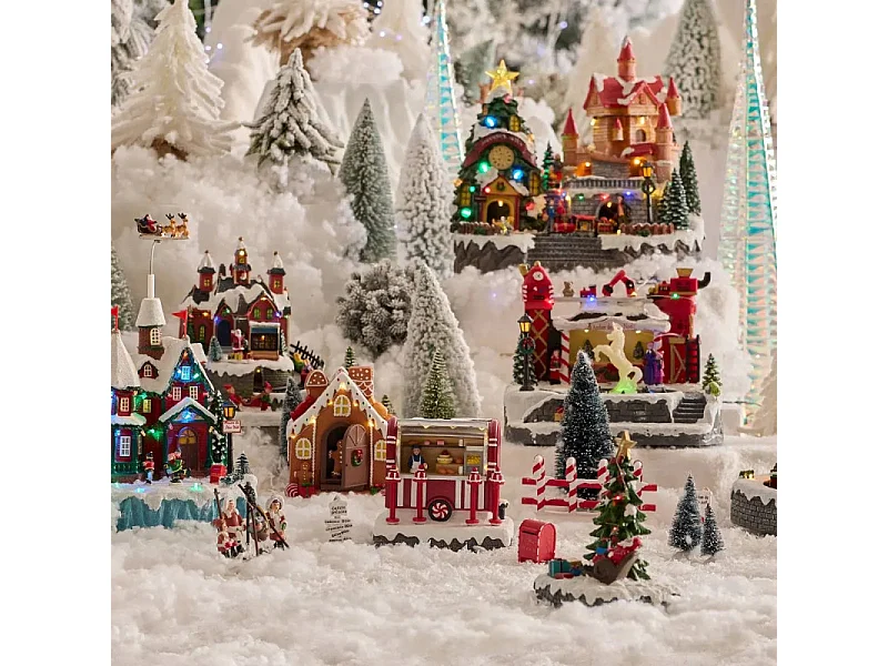 Village Noël lumineux stand gâteaux 8 LED musical animé