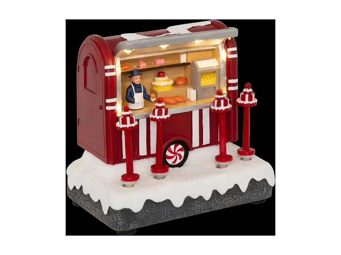 Village Noël lumineux stand gâteaux 8 LED musical animé