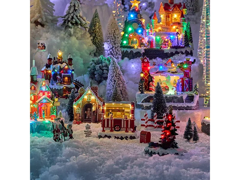 Village Noël lumineux stand gâteaux 8 LED musical animé