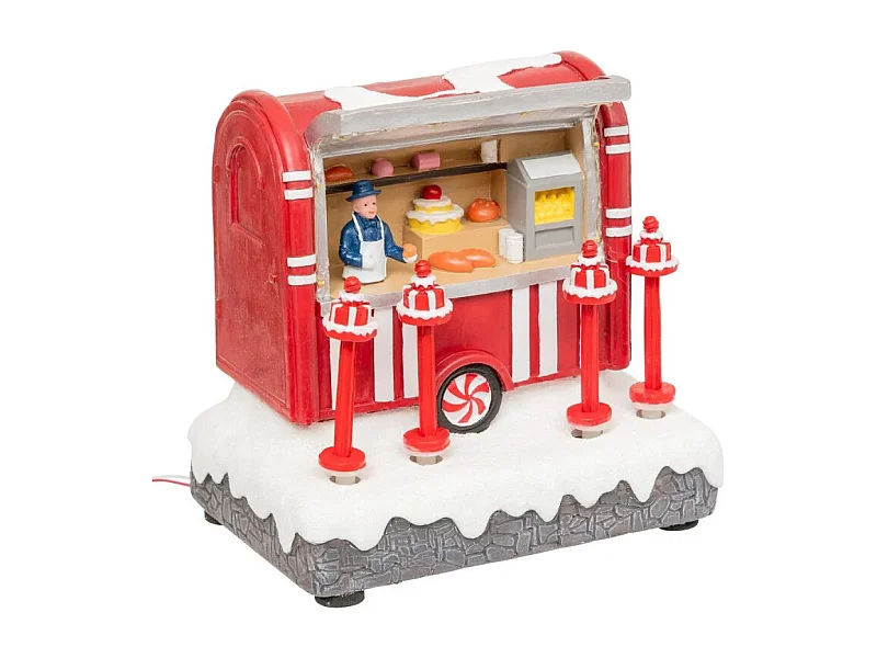 Village Noël lumineux stand gâteaux 8 LED musical animé