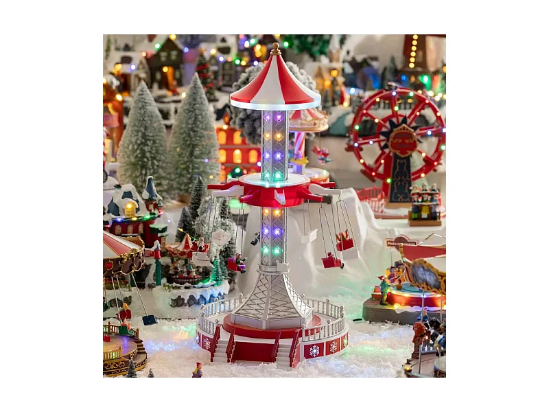 Village de Noël manège chaises volantes lumineux et animé